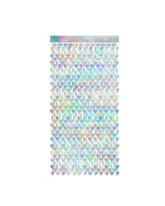 Iridescent Party Streamers Backdrop, Heart Foil Holographic Fringe Curtain