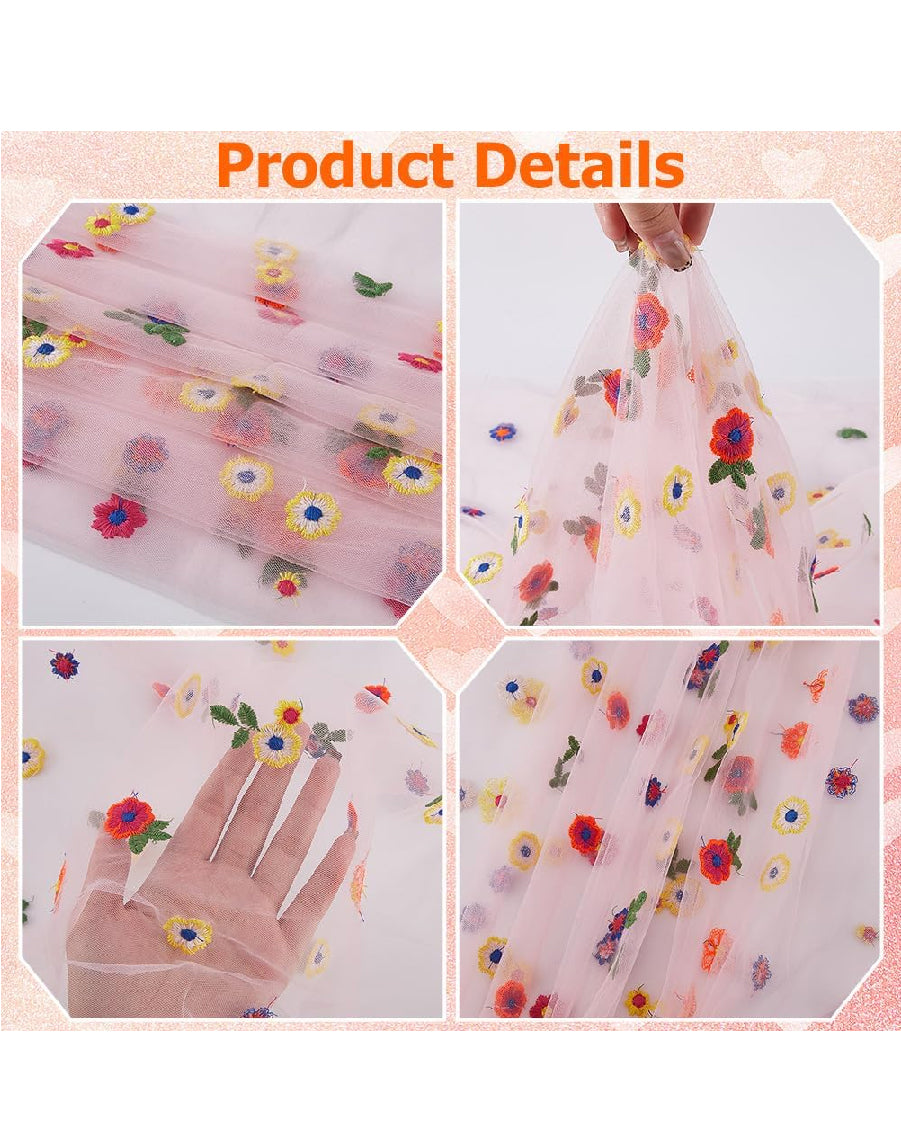 Daisy Embroidery Pink Tulle Runner