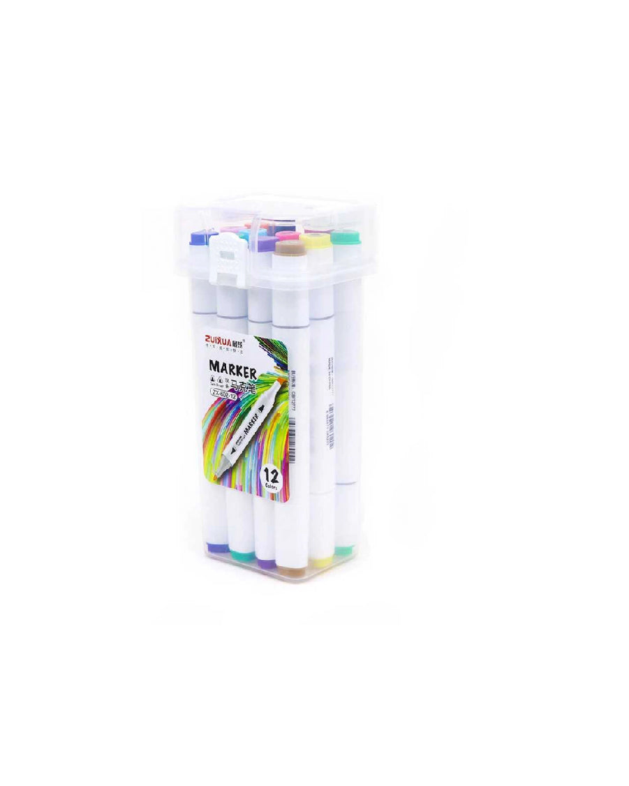 2 IN 1 Highlighter & Marker Pen Multicolor (Pack of 12 Pcs)
