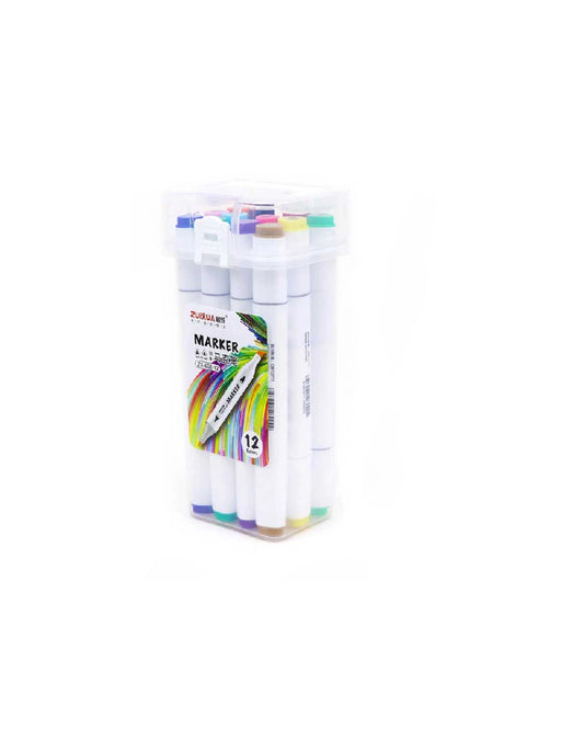 2 IN 1 Highlighter & Marker Pen Multicolor (Pack of 12)