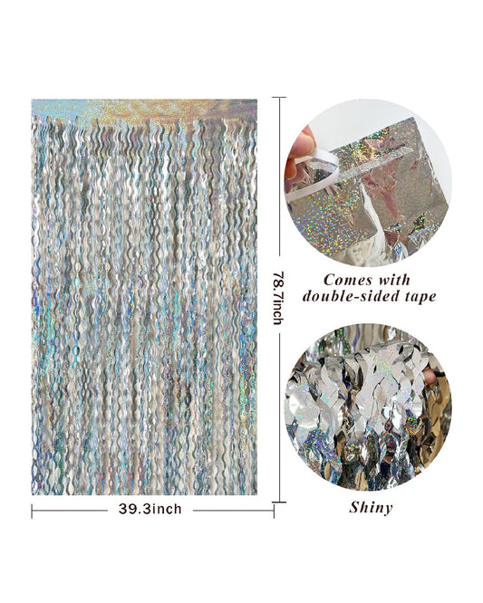Silver Wavy Tinsel Foil Fringe Curtains Backdrop