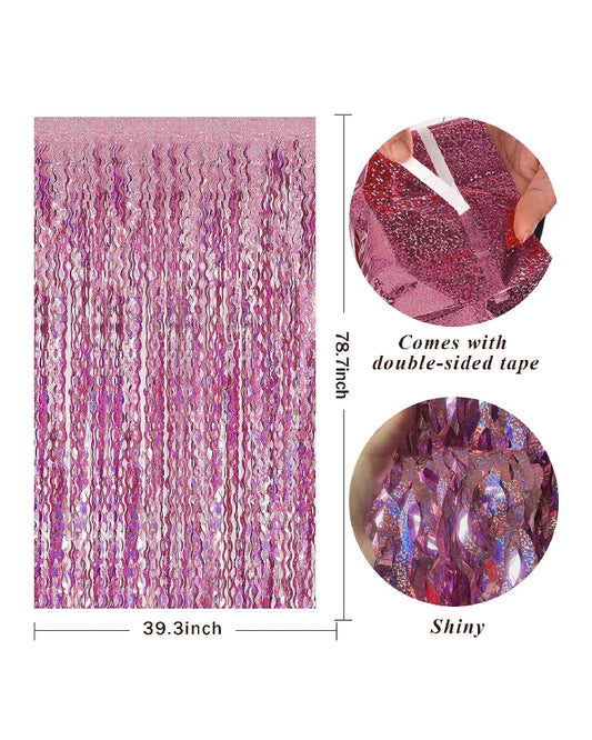 Pink Wavy Tinsel Foil Fringe Curtains Backdrop