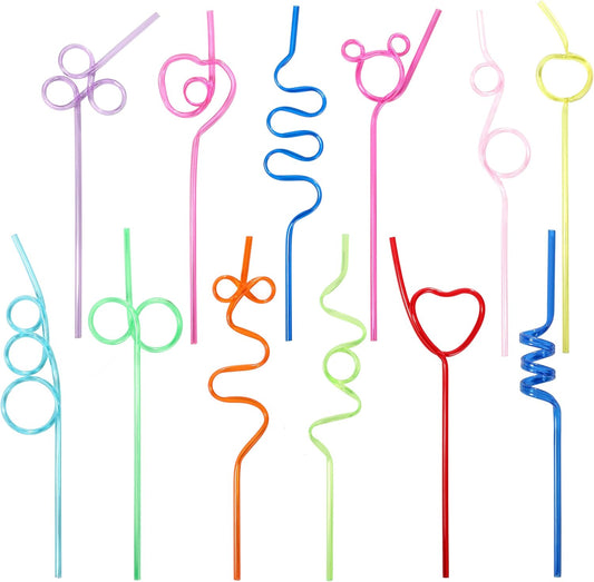 Colored Plastic Reusable Straws (Pack of 12)
