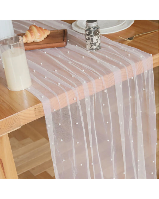 Pearl White Sheer Tulle Table Runner