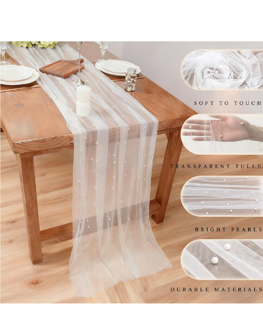Pearl White Sheer Tulle Table Runner