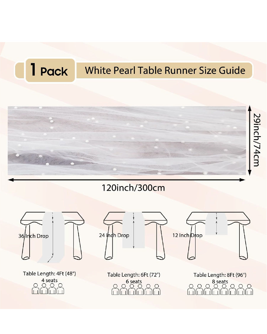 Pearl White Sheer Tulle Table Runner