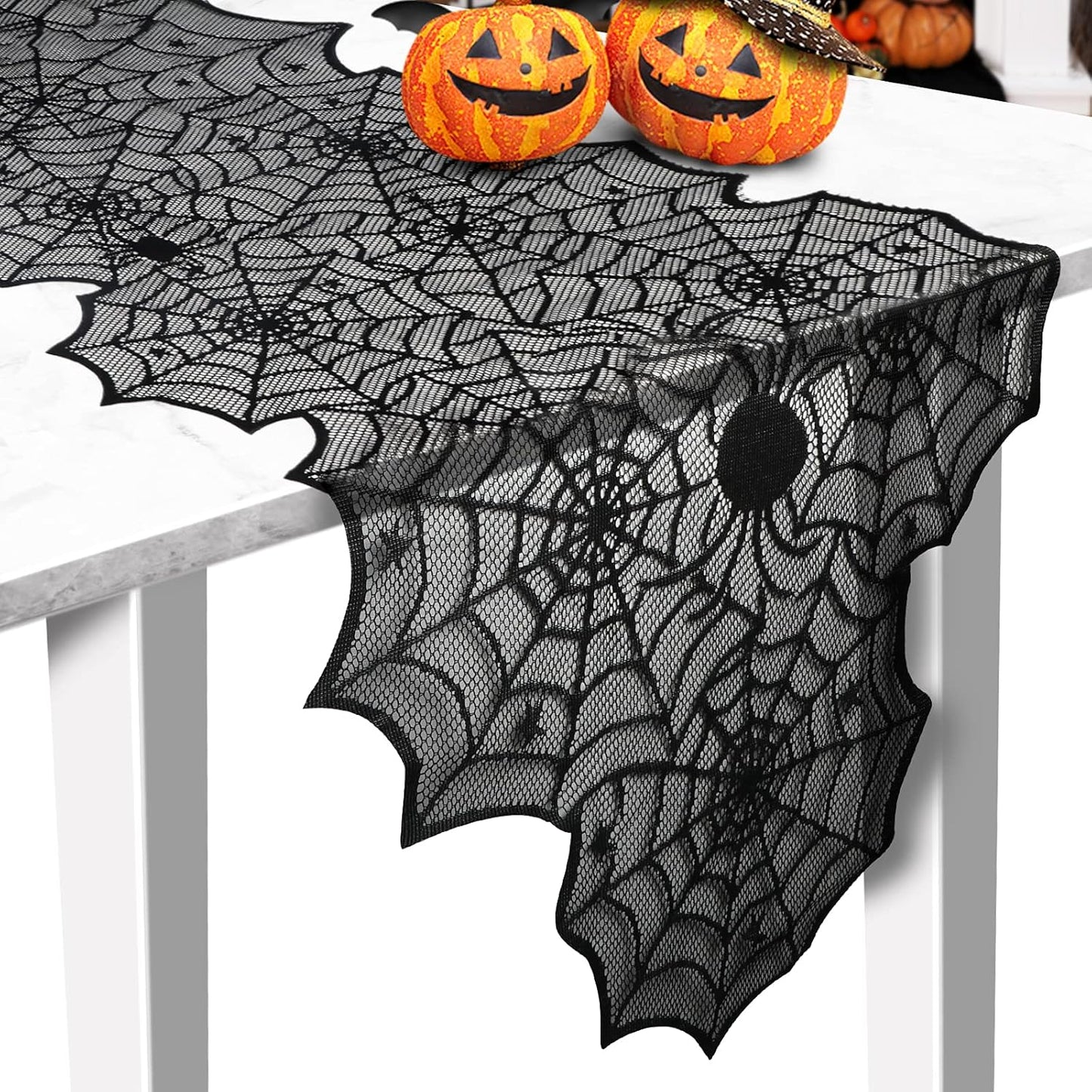 Halloween Black Lace Spider Web Table Runner