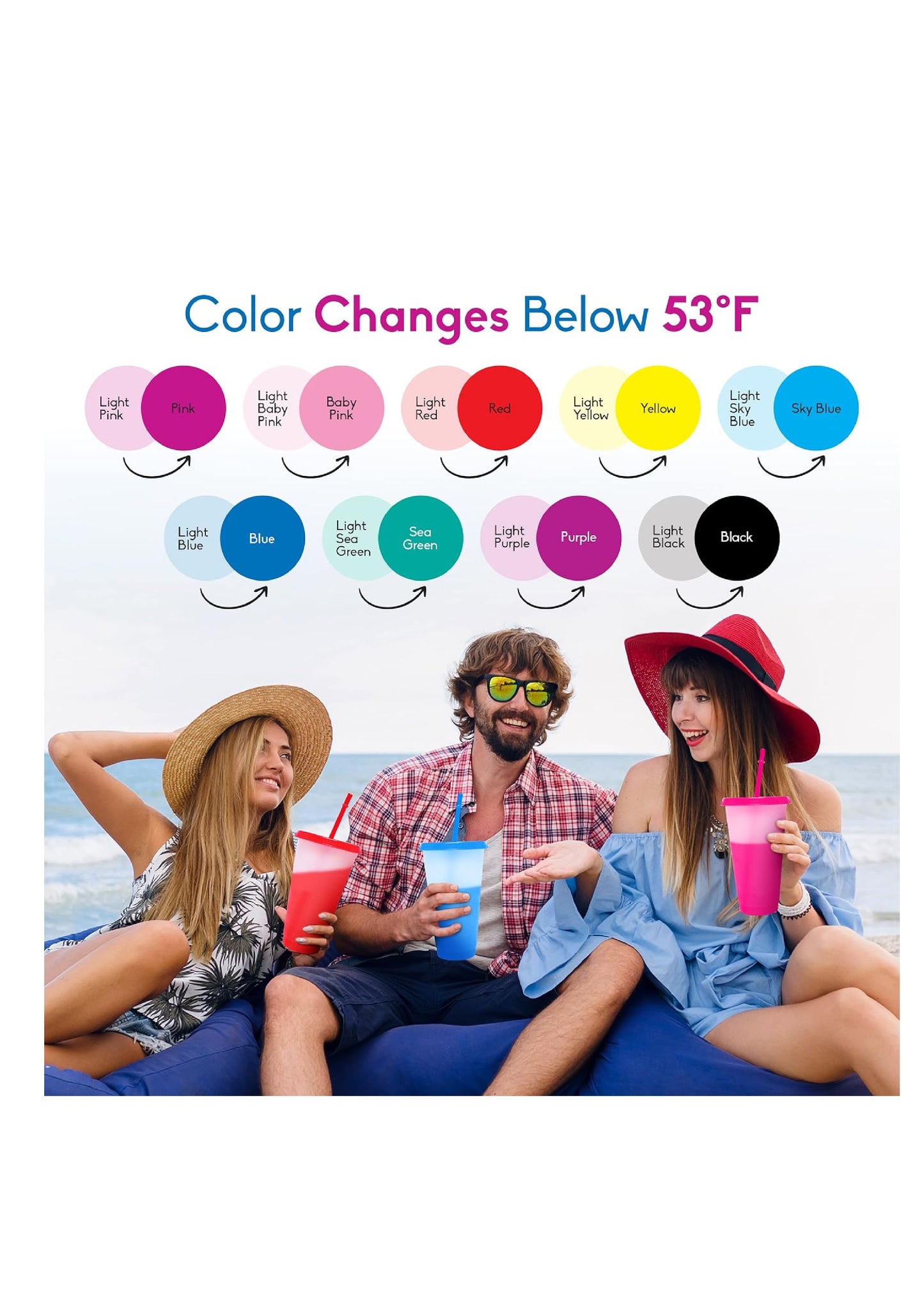 Color Changing Cups with Lids and Straws (Pack of 10)