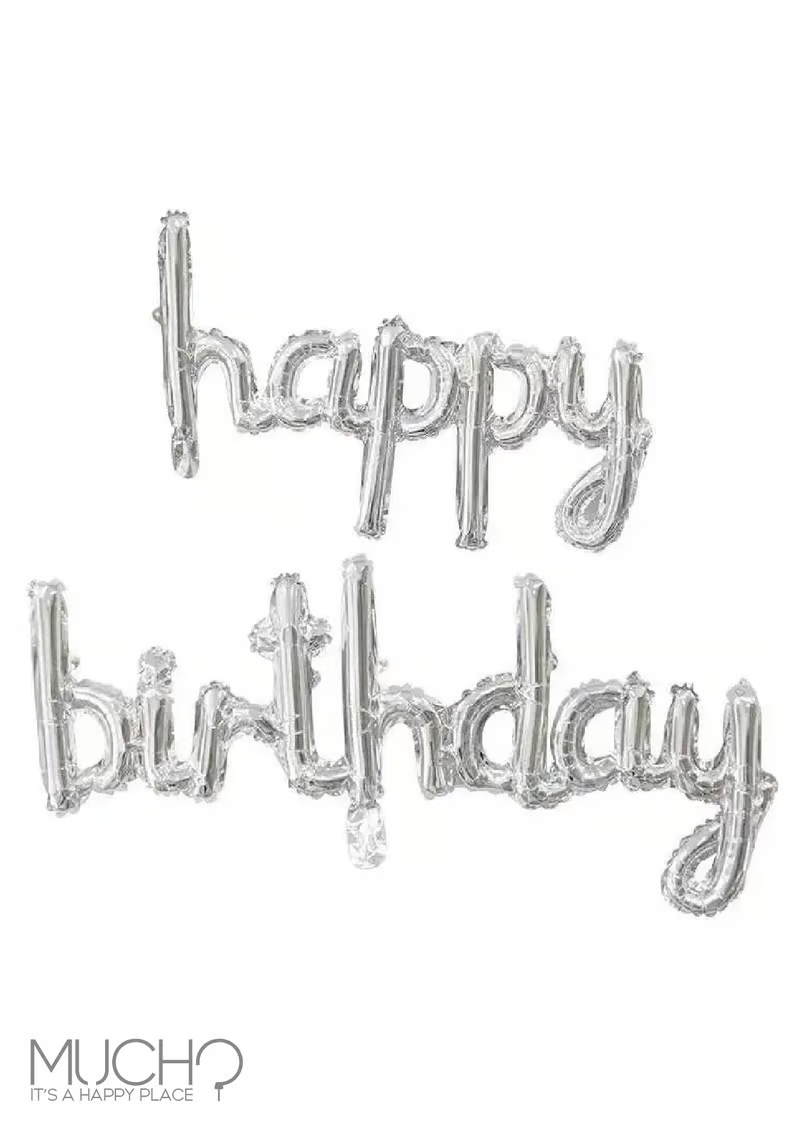 Silver Happy Birthday Balloon Banner