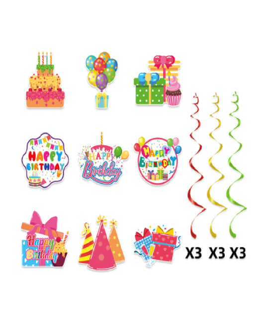 Happy Birthday Swirls (Pack of 9)