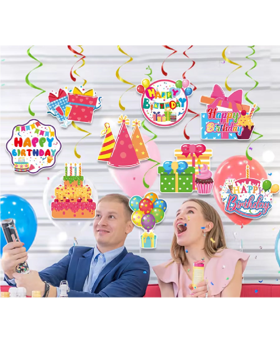 Happy Birthday Swirls (Pack of 9)