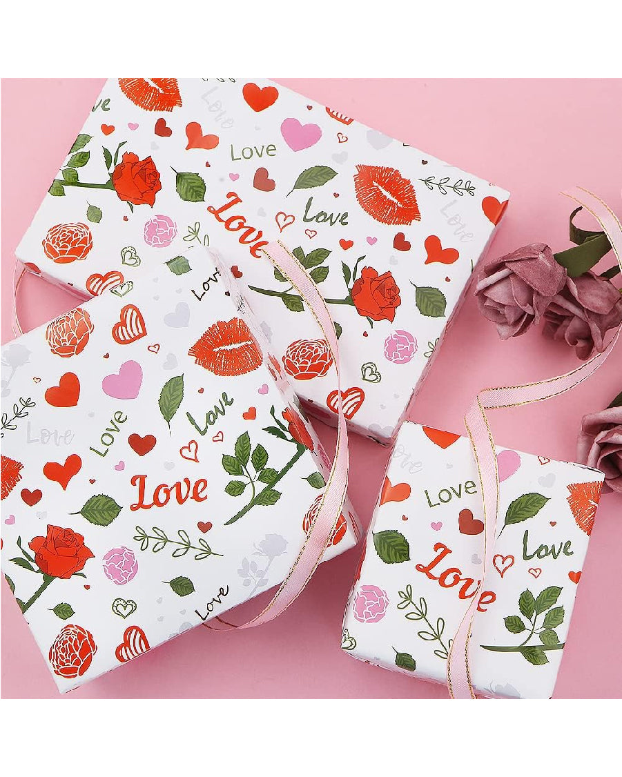 Rose Flower Lip Heart Love Print Gift Wrap Paper
