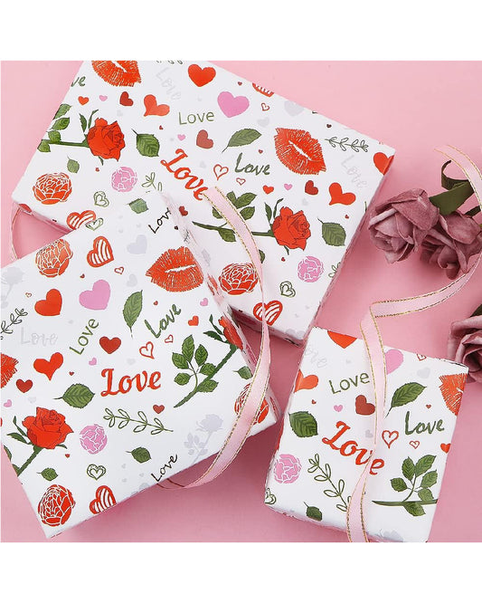 Rose Flower Lip Heart Love Print Gift Wrap Paper