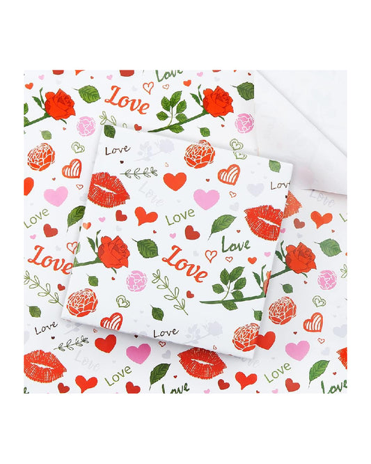 Rose Flower Lip Heart Love Print Gift Wrap Paper